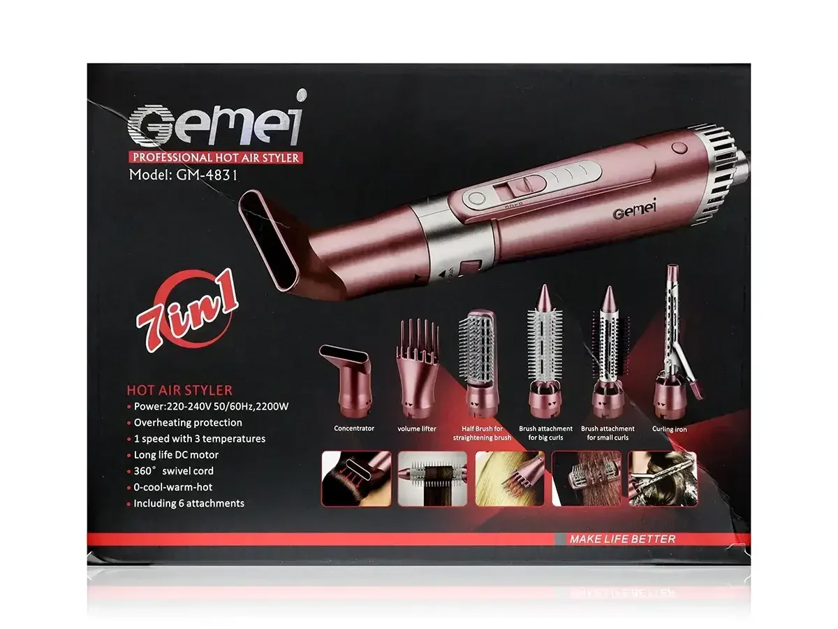 Фен-стайлер для волосся 2200 Вт з 7 насадками Gemei GM-4831-7608